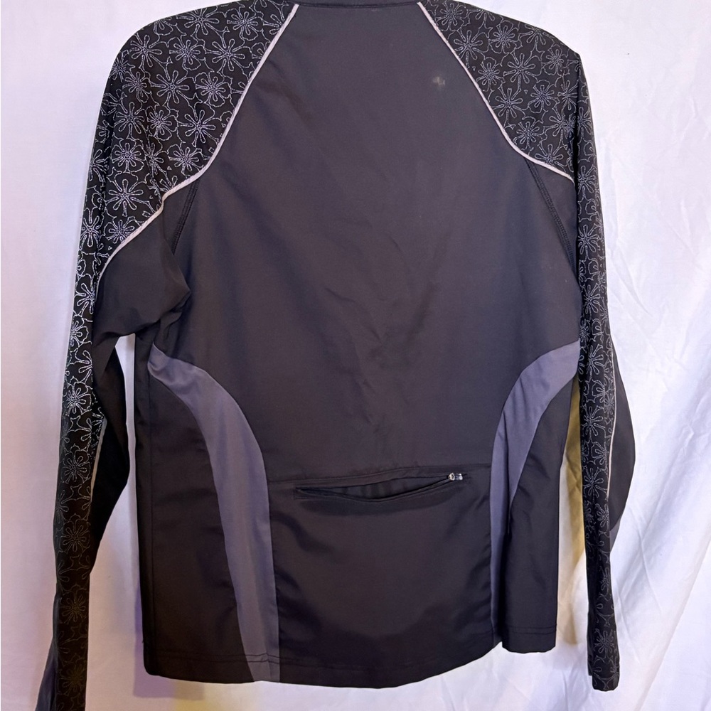 Women's Black Windbreaker with Patterned Sleeves - Picture 4 of 5